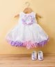 Bluebell Satin Woven Sleeveless Party Frock With Floral Applique & Booties - White