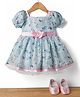 Bluebell Satin Woven Half Sleeves Party Dress with Booties & Floral Print - Light Blue
