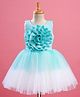 Bluebell Net Woven Sleeveless Party Dress with Floral Applique & Ombre Detailing - Sea Green