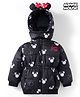 Babyhug Disney Woven Full Sleeves Hooded Padded Jacket With Minnie Mouse Print & Ear Bow Applique - Black