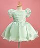 Bluebell Woven Half Sleeves Flared Partywear Tissue Dress With Floral Embroidery - Light Green