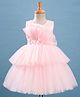 Bluebell Net Woven Sleeveless Party Dress with Frill Detailing Floral & Pearl Applique - Pink