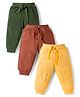 Doodle Poodle 100% Cotton Knit Full Length Solid Track Pants Pack of 3 - Yellow Brown & Green
