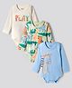 Bonfino 100% Cotton Knit Full Sleeves Onesies with Animal Print Pack Of 3 - Light Blue Green & White