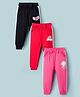 Doodle Poodle 100% Cotton Knit Full Length Track Pants with Cloud & Rainbow Print Pack of 3 - Red Pink & Navy Blue