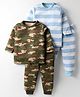 Kidi Wav Pack Of 2 Full Sleeves Striped & Camouflage Printed Tee & Coordinating Joggers Set - Multi Colour