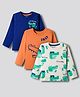 Bonfino 100% Cotton Knit Full Sleeves T-Shirts with Crocodile Print Pack of 3 - Navy Blue Orange & White