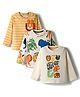 Bonfino 100% Cotton Kint Full Sleeves Stripes T-Shirts With Animal Print & Patch Detailing Pack of 3 - White Yellow & Off White