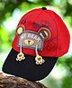 PASSION PETALS Cotton Bear Applique Detailed & Designed Summer Cap - Red & Black - Diameter 13 cm