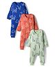Bonfino 100% Cotton Knit Full Sleeves Front Open Rompers with Animal Print Pack of 3 - Blue Orange & Light Green