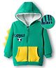 Mark & Mia Fleece Knit Full Sleeves Hooded Sweatjacket With Football Print & Kangaroo Pockets - Green