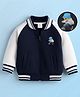 Mark & Mia Fleece Knit Full Raglan Sleeves Bomber Jacket With Teddy Bear Print & Tipping Rib Detailing - Navy Blue & White