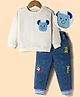 Mark & Mia Full Sleeves Oversized Fleece Winter Wear Sweatshirt & Denim Jeans Set With Applique Embriodery & Pocket Detailing - Beige