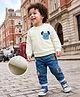 Mark & Mia Full Sleeves Oversized Fleece Winter Wear Sweatshirt & Denim Jeans Set With Applique Embriodery & Pocket Detailing - Beige