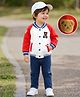 Mark & Mia Knit Full Raglan Sleeves Fleece Sweatshirt & Denim Jeans Winter Wear Set with Bear Embroidery - Red & Blue