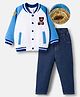 Mark & Mia Knit Full Raglan Sleeves Fleece Sweatshirt & Denim Jeans Winter Wear Set with Bear Embroidery - Blue