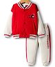 Mark & Mia Cotton Knit Fleece Full Sleeves Oversize Winter Wear Sweatshirt & Joggers with Graphics Print & Tipping Rib Detailing - Red & White