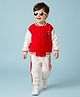 Mark & Mia Cotton Knit Fleece Full Sleeves Oversize Winter Wear Sweatshirt & Joggers with Graphics Print & Tipping Rib Detailing - Red & White
