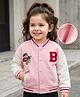 Mark & Mia Fleece Knit Full Sleeves Bomber Jacket With Teddy Bear Embroidery - Pink
