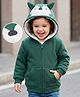 Mark & Mia Fleece Knit Full Sleeves Hooded Sweatjacket With Animal Embroidery & Kangaroo Pockets - Green