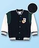 Mark & Mia Fleece Knit Full Sleeve Bomber Jacket with Graphics Print Tipping Rib & Towel Embroidery Detailing -Navy Blue