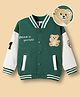 Mark & Mia Fleece Knit Full Sleeves Bomber Jacket With Teddy Bear Patch & Text Embroidery - Green & White