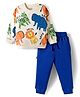 Bonfino 100% Cotton Knit Full Sleeves T-Shirt & Lounge Pant Set With Animal Print - White & Navy Blue