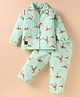 Enfance Core Full Sleeves Deers Printed Coordinating Night Suit Set - Pista Green