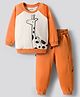 Bonfino 100% Cotton Knit Full Raglan Sleeves T-Shirt & Cargo Jogger Set With Animal Print - Orange & White