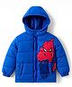 Babyhug Marvel Woven Full Sleeves Hooded Winter Jacket With Spider Man Graphics - Blue