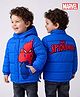 Babyhug Marvel Woven Full Sleeves Hooded Winter Jacket With Spider Man Graphics - Blue