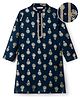 EARTHY TOUCH Woven Full Sleeves Kurta With Floral Print - Navy Blue