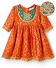 EARTHY TOUCH Cotton Woven Half Sleeves Ethnic Dress With Floral Print & Embriodery - Rust Orange