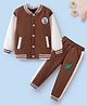Mark & Mia Full Sleeves Winter Wear Jacket & Joggers Set with Dino Badge & Print - Brown & White