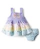 ToffyHouse Cotton Woven Sleeveless Frock With Bloomer & Color Block Design - Mauve & Light Blue