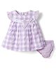ToffyHouse Cotton Woven Frill Sleeves Checks Frock With Bow Applique & Bloomer - Lilac