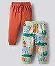Bonfino 100% Cotton Knit Full Length Joggers with Animal Print Pack of 2 - Rust Orange & Light Green