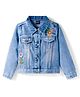 Pine Kids Cotton Woven Full Sleeves Denim Jacket With Floral Embroidery - Blue