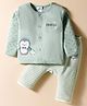 First Smile Interlock Knit Full Sleeves Night Suit With Text Print & Animal Embroidery - Mint