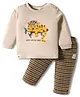 Ollypop Interlock Knit Full Sleeves T-Shirt With Trouser Set With Checks & Animal Print - Tan