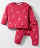 Ollypop Interlock Knit Full Sleeves Night Suit with Nautical Theme Print - Red