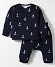 Ollypop Interlock Knit Full Sleeves Night Suit with Nautical Theme Print - Black
