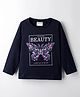 Lazy Bones Sinker Knit Full Sleeves T-Shirt With Butterfly Print - Black