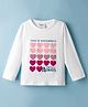 Lazy Bones Sinker Knit Full Sleeves T-Shirt With Heart & Love is Everywhere Text Print - White