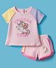 ToffyHouse 100% Cotton Knit Half Raglan Sleeves Top & Shorts Set with Unicorn Print - Pink