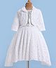 Enfance Sequins Embellished Knee Length Dress With Full Sleeves Floral Applique Detailed Shrug Set - White