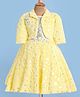 Enfance Sequins Embellished Knee Length Dress With Full Sleeves Floral Applique Detailed Shrug Set - Lemon