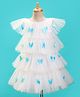Enfance Sleeveless Butterfly Applique Detailed Layered Knee Length Dress - White