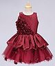 Enfance Sleeveless Floral Applique Detailed Knee Length Layered Dress - Maroon