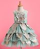 Enfance Sleeveless Floral Applique Detailed Knee Length Dress - Pista